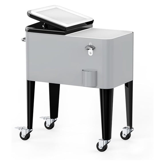 60 Quart Cooler Cart with Wheels and Handle, Drink Cooler Carts for Outdoor or Indoor Entertaining, Portable Bar Ice Chests with & Collector & Drain