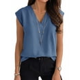 thumbnail image 3 of Women's V Neck Chiffon Blouses Cap Sleeve Shirts Casual Loose Work Office Solid Tops, 3 of 4
