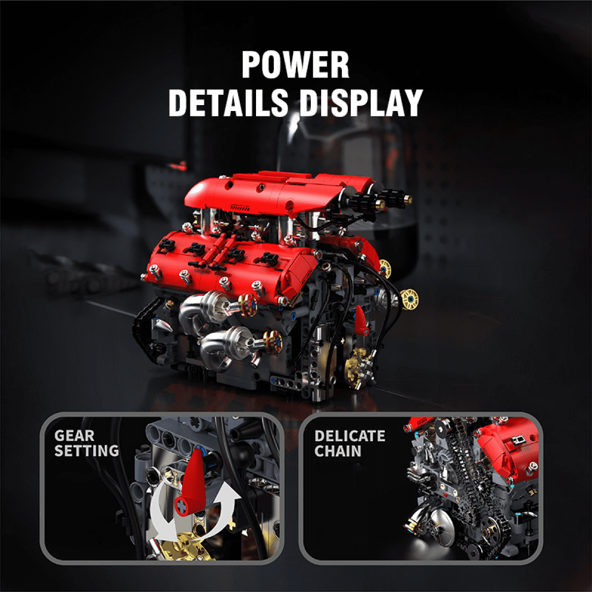 Engine Building Block Sets-V8 Engine Model Kit that Runs for Adults & Teens 14+ STEM Car Engine with Motors for Desk Display & Gifts