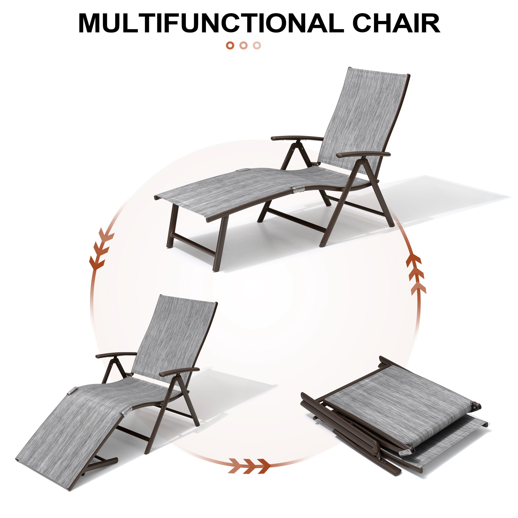 Pellebant Set of 2 Outdoor Chaise Lounge Aluminum Patio Folding Chairs,Gray - image 4 of 7