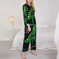 thumbnail image 4 of Junzan Space Dino Cartoon Black Print Womens Pajama Sets,Long Sleeve Button Down For Women Pjs 2 Piece, 4 of 9