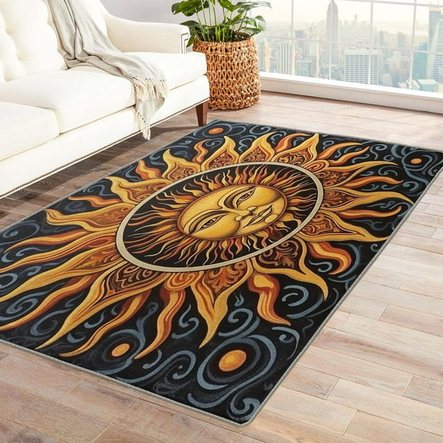 Sun Rug 2x3 Area Rugs Retro Rugs for Entryway, Boho Carpet for Bedroom Living Room, Machine Washable Non-Slip Indoor Door Mat, Soft Low Pile Area Rug, Small Decorative Rug W&I32