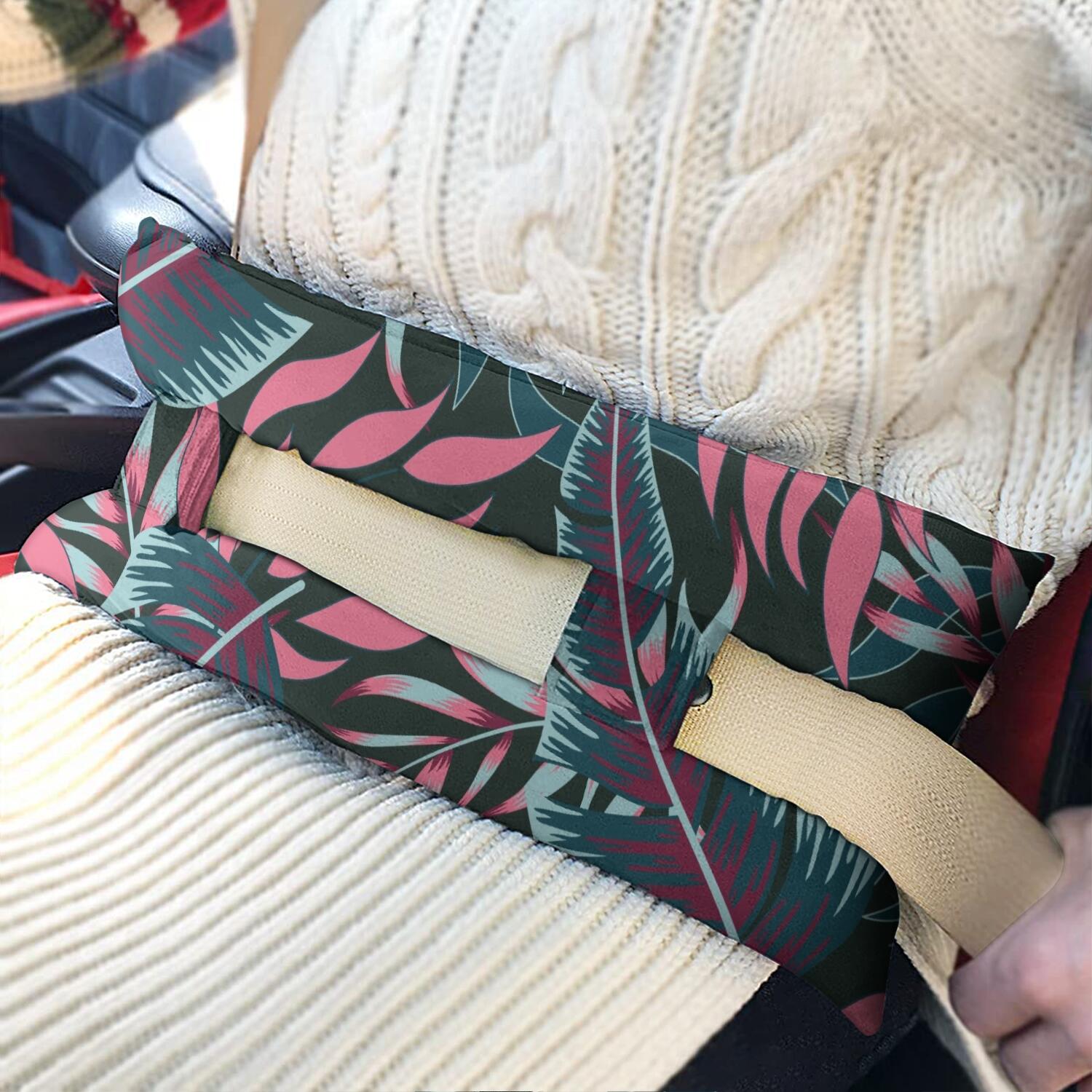 Hawaiian Floral Seat Belt Pillow for Surgery - Tropical Plant Mastectomy Cushion - Comfortable Chest Protector After Surgery with Summer Design