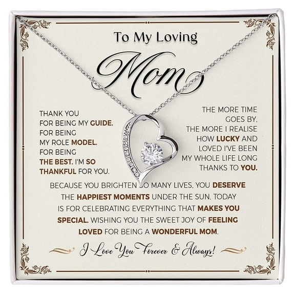 LOLUIS Gifts for Women, Birthday Mother's Day Wedding Valentine Christmas Jewelry Gifts, Mother Necklace (To My Loving Mom, Forever Love Necklace)