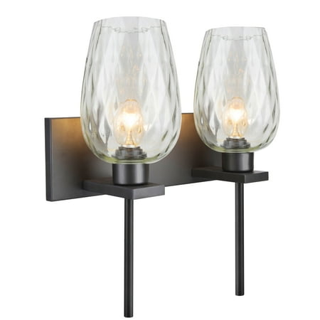 

Aspen Creative 62064-2 Two-Light Metal Bathroom Vanity Wall Light Fixture 16 wide Transitional design in Oil Rubbed Broze with Clear Hammer Glass Shade