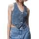thumbnail image 5 of Chaleco vaquero retro para mujer chaleco informal de un solo pecho corpiño de color sólido ropa de calle, 5 of 9