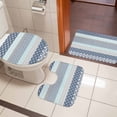 thumbnail image 4 of Boho Blue Aqua Bath Mat 3 Piece Bathroom Rug Set, Geometric Stripes Tribal Bohemia Retro Non Slip Bath Rug Contour Mat and Toilet Lid Cover, Absorbent Shower Mats Soft Bath Rugs and Mats Sets, 4 of 8