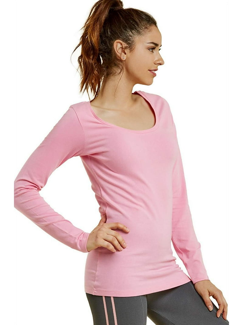 T-Shirt - Women's Fitted Cotton Long Sleeve Scoop Neck Tee S