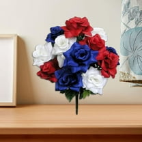 SMKE Large Heads Artificial Cemetery Flowers for Grave, Fake Flowers Patriotic Memorial Bouquets, 4Th Of July Red White Blue Roses Sunflower Lily Flowers for Outdoor Indoor Home Deco