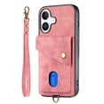 thumbnail image 2 of For Iphone 16 Plus Retro Card Wallet Fold Leather Phone Case With Strap(Pink),iPhone 12, 2 of 8