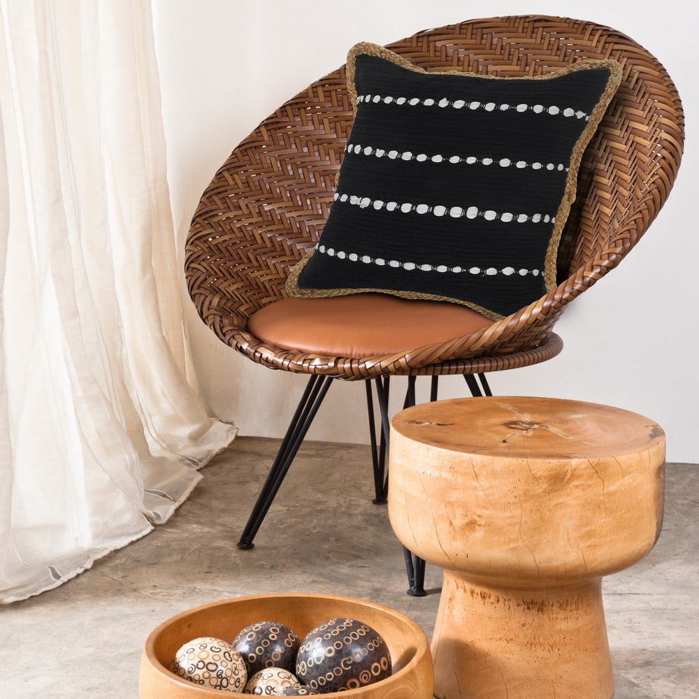 Ox Bay Ringo 18" x 18" Black/White Jute Bordered Striped Cotton Adult Decorative Throw Pillow