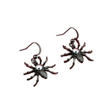 Black Spider Dangling Earrings with Crystal Stone Woman's Jewelry J- 224