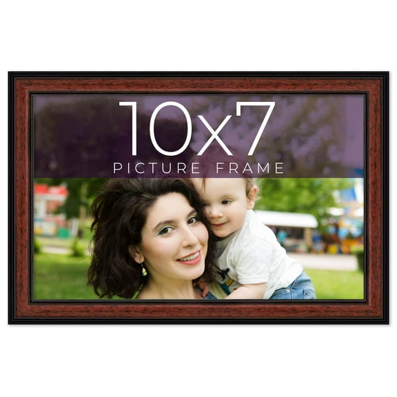 10x7 Frame Executive Brown Round Mahogany Finish Solid Wood Picture Frame | 1.25 Inch Moulding
