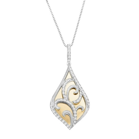 Duet 1/4 ct Diamond Filigree Overlay Pendant Necklace in Sterling Silver & 10kt Gold