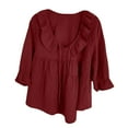 thumbnail image 5 of Fanxing Women's V Neck Shirts Dressy Casual 3/4 Sleeve Tops Babydoll Cute Ruffles Tunic Blouse Swing T Shirts Red,XXL, 5 of 6