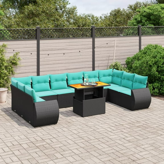 vidaXL 11 Piece Patio Sofa Set with Cushions Black Poly Rattan