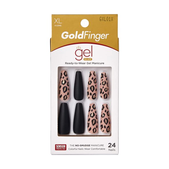 Gold Finger X-Long Full Cover Nails Press On Nails Edición limitada (Largo viaje) Pegamento en forma de ataúd en la uña