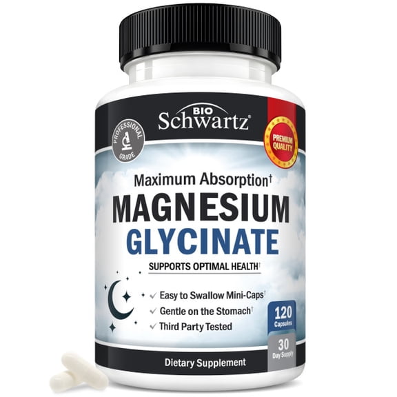 BioSchwartz 500mg Pure Magnesium Glycinate for Nerves, Muscles, Heart, Mood, and Sleep, 120 Capsules
