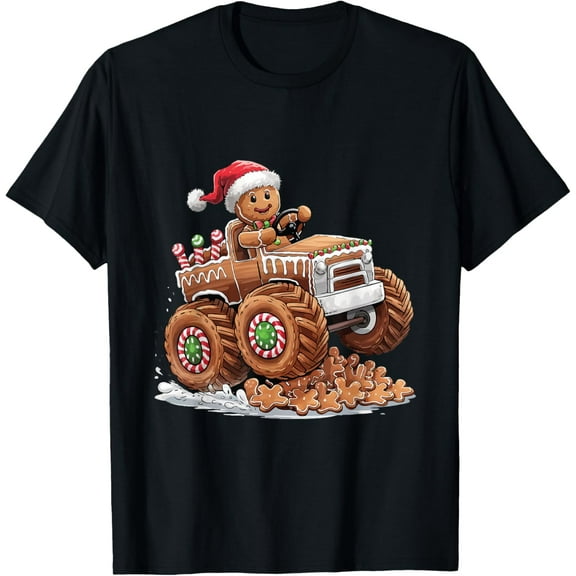 Monster Truck Gingerbread Man Funny Christmas Baking Cookies T-Shirt Shirts