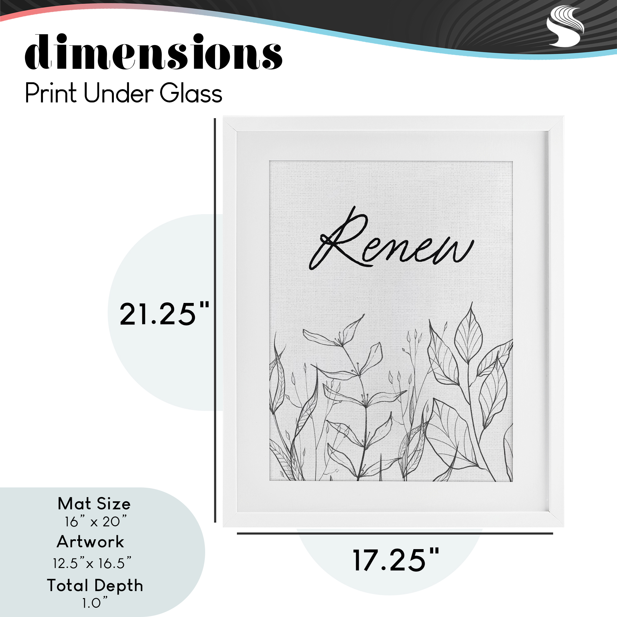 Renew with Leaf Outlines White Framed Print Under Glass, design by Lettered and Lined