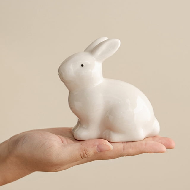 Figurita de lazo de huevo de cerámica de conejito de Pascua • Manualidades adorables de decoración de escritorio • Adorno de primavera para el hogar • Decoración para regalos de boda • Centro de