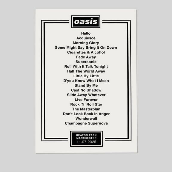 Music Poster- Oasis 2025 Wembley Stadium Setlist - Oasis Comeback Tour 2025 Poster - Vintage Style - Size 24x36 - Postora