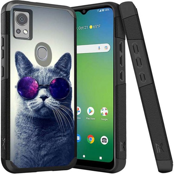 ANJ  Shockproof Dual Layer Slim Hard Case   Tempered Glass Cover Compatible with Icon 5, AT&T Motivate 4 - Cool Cat