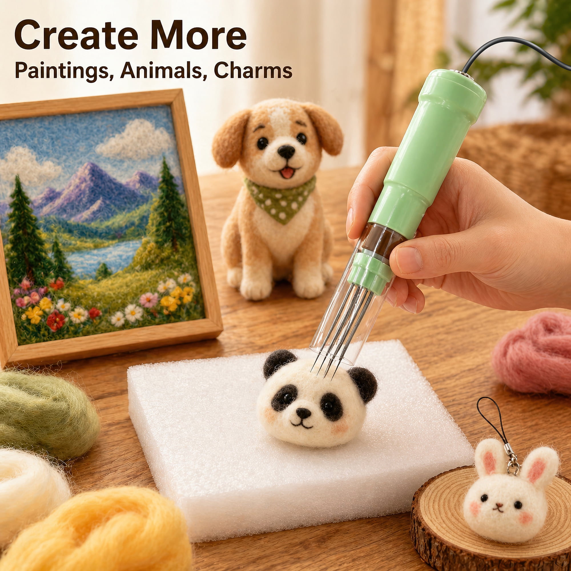 HI-REEKE Electric Needle Felting Machine 1-7 Adjustable Needles with Variable Speed Needle Change for DIY