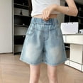 thumbnail image 2 of KAUOD Girls Baggy Jean Shorts Casual Loose Fit Wide Leg Denim Shorts with Elastic Waist 2025 Toddler Girl Soccer Jorts, 2 of 8