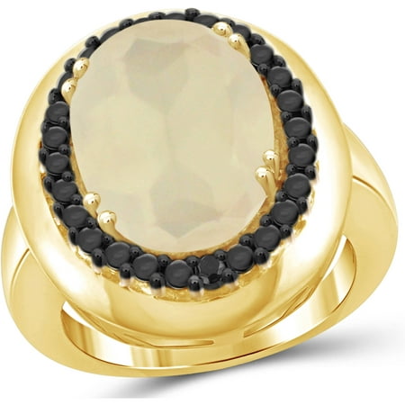 JewelersClub 8-1/4 Carat T.G.W. Moonstone and Black Diamond Accent 14kt Gold over Silver Ring
