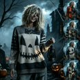 thumbnail image 6 of WEIWEN Halloween Sweatshirt for Women Oversized Cat Spooky Face Printed Long Sleeve Fall Sweaters for Women Plus Size Tops Womens Fall Fashion Clothing Black, XXXXL, 6 of 6