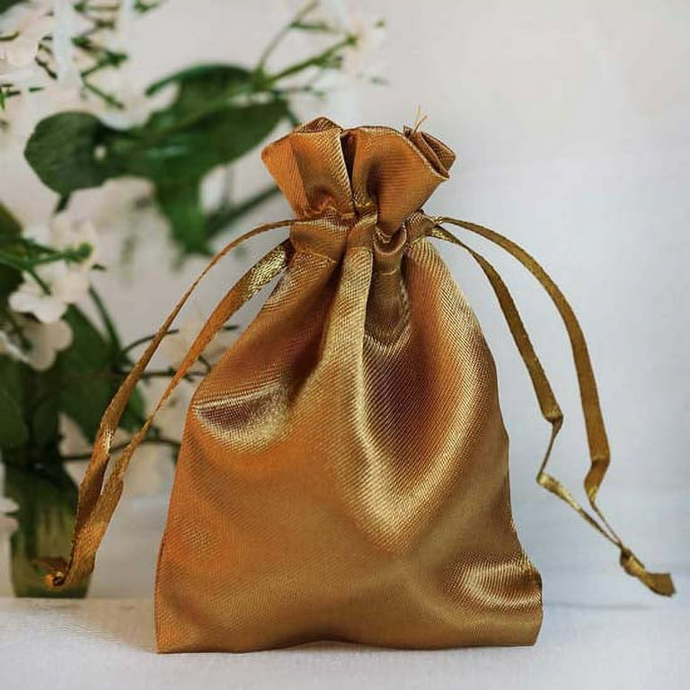 Chocolate Brown & Gold Silk Jewellery Pouch With Satin Lining And  Drawstring Closure