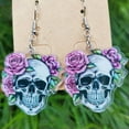 thumbnail image 4 of Dia De Los Muertos Halloween Earrings Day of the Dead Acrylic Rose Sugar Skulls, 4 of 8