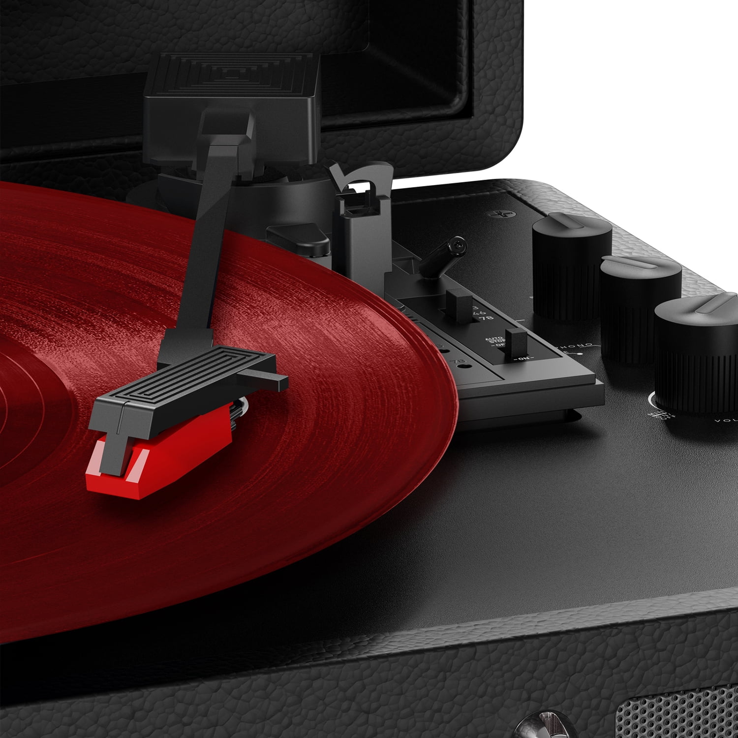 Mixx Revival 55 - Portable Suitcase Vinyl Record Player with Built-in Stereo Speakers, Bluetooth Input & Output, 33 1/3 & 45 RPM Speeds with Adapter, Retro Style, Black, USRP-55-BK-048