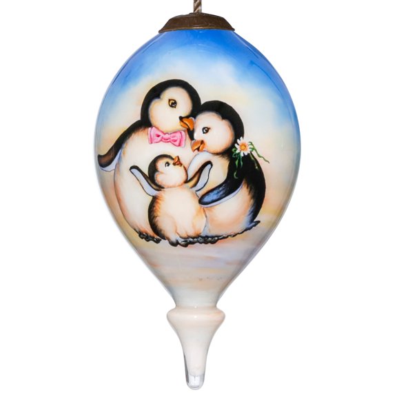 Inner Beauty Penguin Bless Our Family Hand Painted Glass Ornament