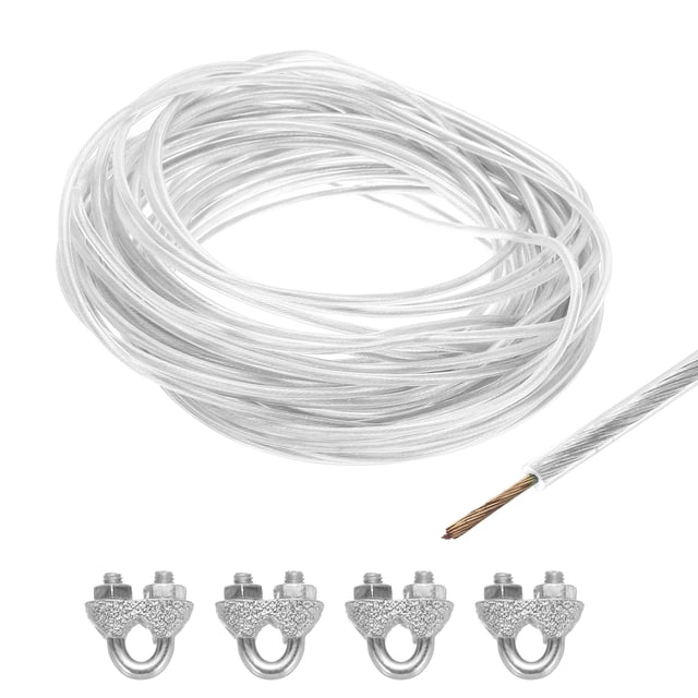 Uxcell Fil de Fer Vinyle Transparent 5/32 49 Pieds Acier Galvanisé avec 4 Manchons M5 Loop