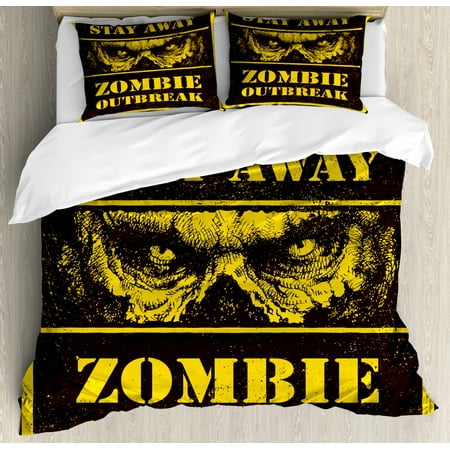Zombie Duvet Cover Set Danger Stay Away Outbreak Message Monster