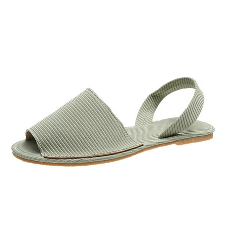 

new home gifts for home Women s Fashion Striped Fish Mouth Flat Outer Wear Casual Sandals And Slippers PUCloth Green
