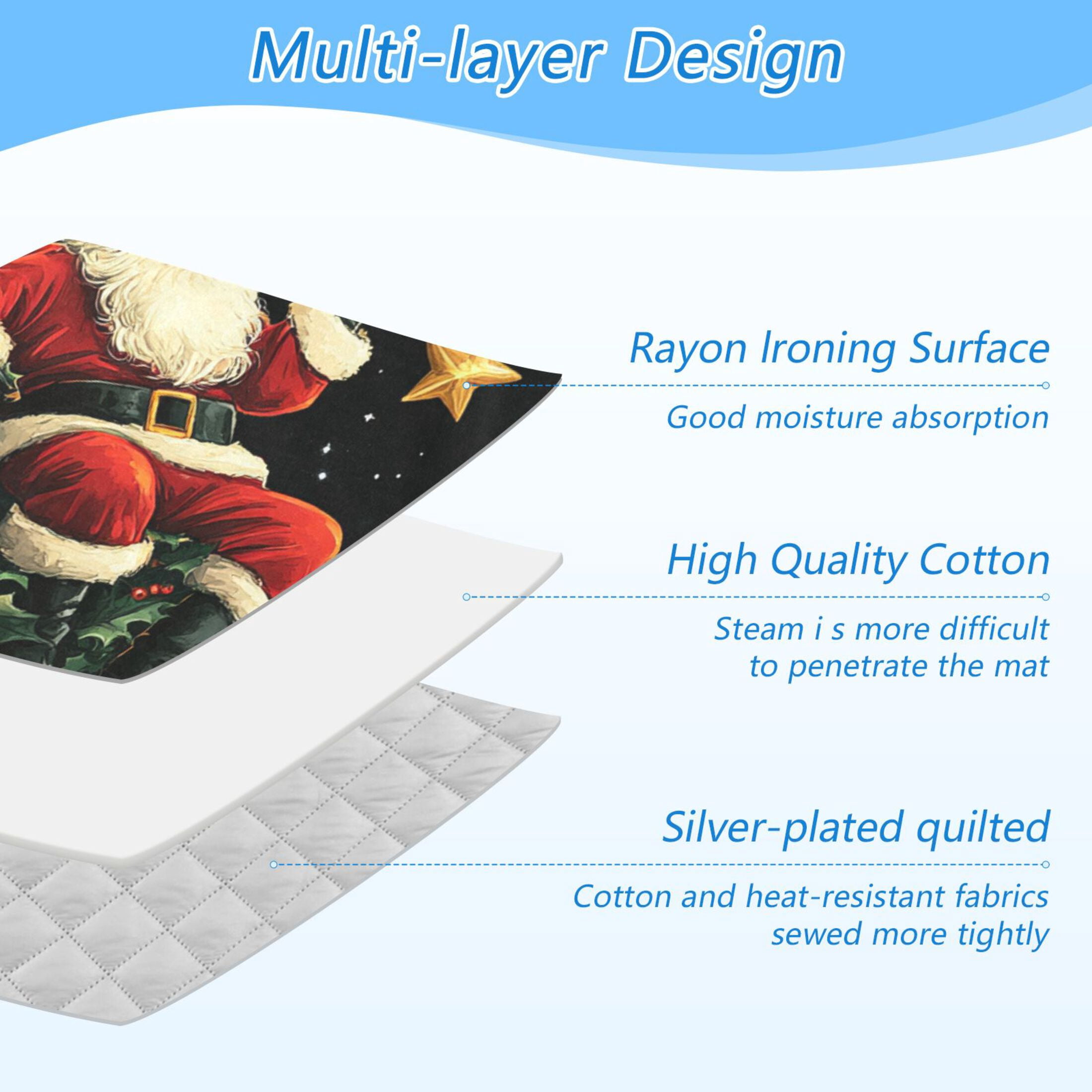 Santa Claus Moon and Stars Ironing Mat Blanket for Table Top Travel Portable Ironing Board Pad 47.2x27.6 Inch