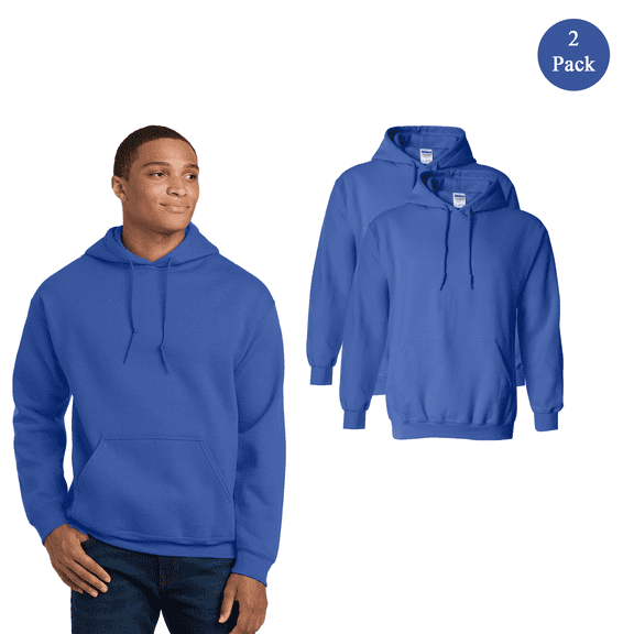 Gildan Men's Heavy Blend Hooded Sweatshirt, Comfortable Pullover Pocket Hoodie, Royal, 2-Pack, S