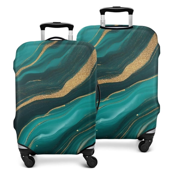 Teal Gold Marble Wave Dot Pattern Luggage Cover Fashion Suitcase Cover Baggage Covers Fit 25-28 Inch Luggage (Go Travel)