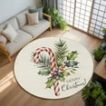 thumbnail image 2 of Candy Cane Area Rug, Merry Christmas Berry Leaf Winter Xmas Washable Large Circle Carpet, Non Slip Round Rug for Living Room/Bedroom/Dining Room/Home Office/Dorm, 2 of 9