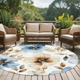 thumbnail image 5 of 6Ft Round Rug, Blue Brown Spring Floral Non-Skid Rubber Backing Large Area Rugs - Living Room Bedroom Home Office, Summer Botanical Watercolor Indoor Floor Mat Carpets Washable Rug, 5 of 9