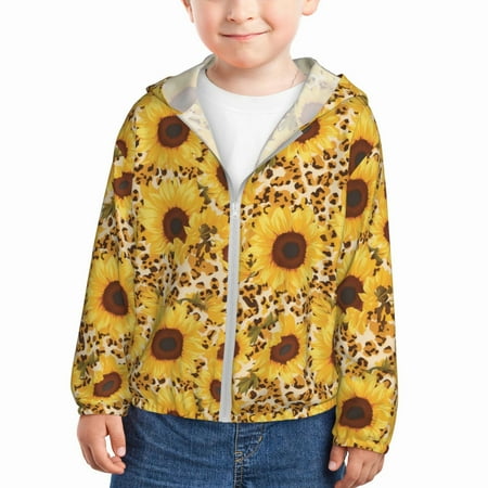 

Sun Hoodie for Kids Abstract Leopard Print Sunflower Long Sleeve Swim Fishing Shirts Sun Protection Zip Up Jacket Clothing Athletic Hoodie