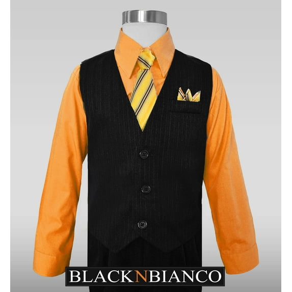 Boys Pinstripe Dress Suit, with Vest, Shirt, Tie and Pants Set