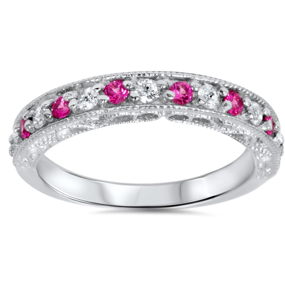 1 2ct Pink Topaz & Diamond Vintage Wedding Ring 14K White Gold by Pompeii3
