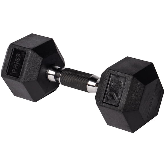 PRISP Rubber Encased Hex Dumbbell - Cast Iron Hand Weight for Home Gym, Exercise and Fitness with Rubber Grip; Sold Individually