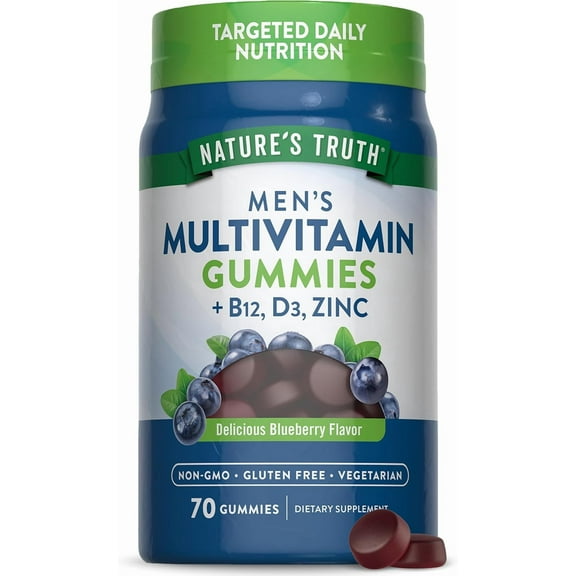 Men's Multivitamin Gummy | 70 Count | with B12, D3, Zinc | Blueberry Flavor | by Nature's Truth