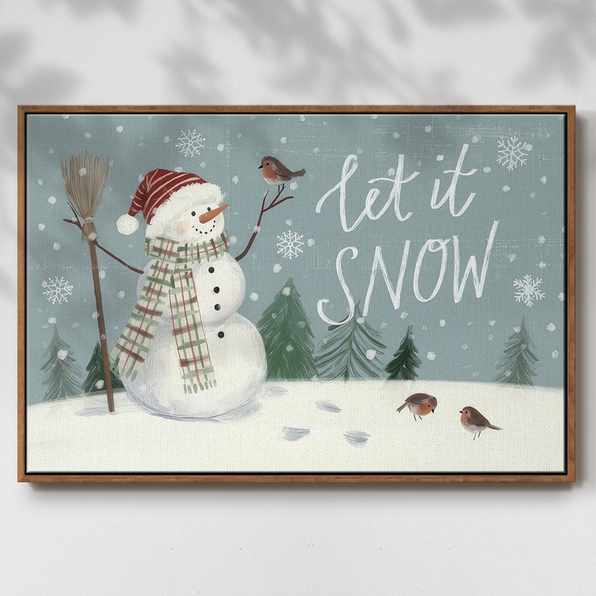 Jolly Snowman Collection A - Framed Gallery Wrapped Holiday Canvas - 25 x 37 - Rosewood Frame