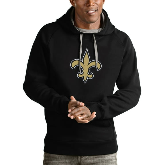 Men's Antigua Black New Orleans Saints Victory Pullover Hoodie